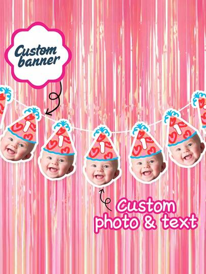 7/14/21 Stück personalisiertes Gesichts-Geburtstagsbanner-Girlande: Personalisierte Party-Dekoration mit Alter und Farbwahl, personalisierte Geburtstags-Gesichts-Banner-Party-Dekoration