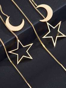 1 Pair Star & Moon Tassel Earrings, Suitable For Women's Daily Wear - Gold - View 7