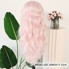13X4 Light Blue Long Body Wave Lace Front Wig 28" Long Wavy Wigs Glueless Free Part Blue Wavy Hair Adjustable Straps & Combs Heat Resistant Blue Loose Wave Synthetic Hair Replacement Wigs For Women For Daily Wear Parties & Special Occasions - 淡粉紅色 - 查看 9