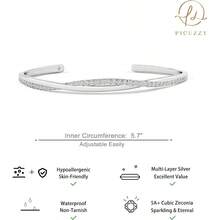 14K Gold Plated Cuff Bracelets For Women , Silver Plated Bangle Bracelets For Women Dainty Bangles Cubic Zirconia Adjustable Wave Bracelet Fashion Jewelry Gift For Women - 編織 - 銀色 - 查看 3