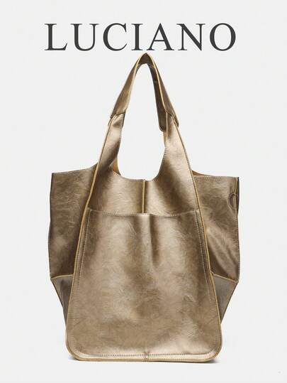 Túi xách nữ, màu vàng, túi tote da PU mềm mại dung tích lớn, kiểu dáng retro giản dị, phù hợp cho công sở, đi làm và đựng laptop, thiết kế ghép mảnh, phong cách tối giản cao cấp, túi đeo vai nữ, túi tote.