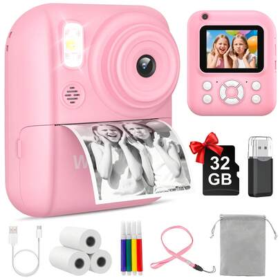 Juguete para niños 2025, cámara de impresión instantánea, cámara digital UHD de 2.5K con pantalla LCD de 2.6", cámara dual, zoom de 16X, juegos, tarjeta SD de 32 GB, ideal para cumpleaños de niñas y niños de 3 a 10 años, Navidad, Halloween y Acción de Gracias, artículos de viaje, escolares y para bodas.