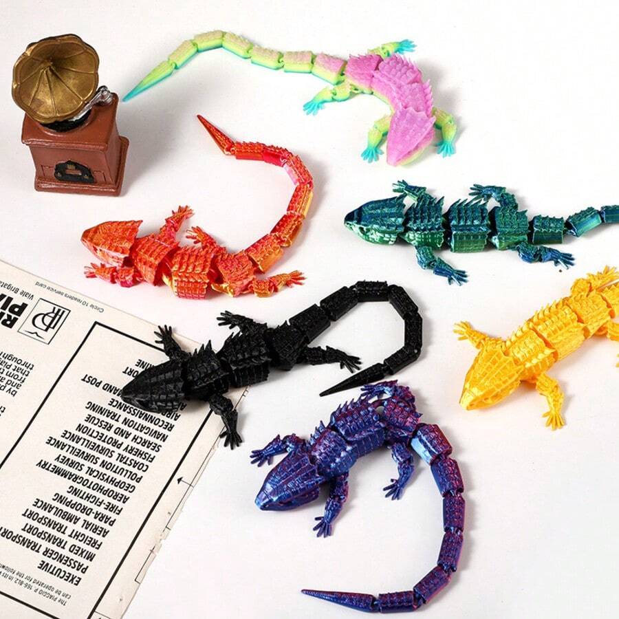 1pc 3D Printed Lizard Figurine With Movable Joints, Toy, Stress Relief Gift - Multicolor - View 1