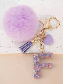 Móc khóa chữ cái A-Z bằng nhựa đính kim sa hình quả cầu len dễ thương, phụ kiện ví & túi xách, đồ trang trí treo balo, mặt dây chuyền xe hơi, quà tặng cho bé gái. - Màu tím hoa cà - Xem 30