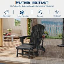 Techigher Folding Adirondack Rocking Chair, Multifunctional Patio Chair With Retractable Ottoman, HDPE Outdoor Lawn Chair With Cup Holders For Porch, Backyard, Pool - Black - View 6