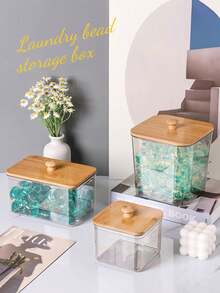 1pc Detergent Storage Box For Laundry Room, Desktop Cleaning Swab Storage Box - Multicolor - View 4