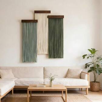 1pc Macrame Wall Hanging, Boho Style Tasseled Wall Tapestry, Handmade Wooden Board Fiber Art Wall Decor, Suitable For Living Room, Bedroom, Office, Moves With The Wind