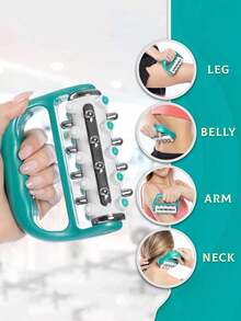 1pc New Handheld Roller Massager - Mini 5-Row Plastic Manual Massage Tool For Body Relaxation, Suitable For Leg, Shoulder, Neck, Waist And Back Meridian Dredging - Multicolor - View 2