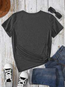 Kpop Graphics Tee, Kpop Fan Merch, Women's Casual Round Neck Short Sleeve T-Shirt For Music Festival, Spring And Summer Outfit - Dark Grey - View 2