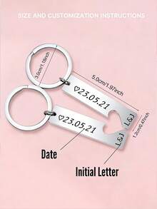 Customized Stainless Steel INS Style Date Heart Shaped Couple Keychain, Convenient To Carry, Customized Date & Name, Romantic Valentine's Day Gift For Partner, Anniversary Gift