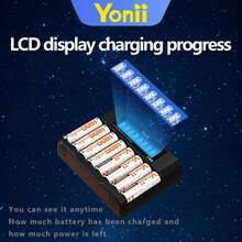 Yonii 8-Slot LCD Display Battery Charger, Supports Pulse Charging, Overcharge Protection, Compatible With 1.2V Ni-MH/Ni-Cd AA/AAA Batteries - CN8 (without Battery) - View 2