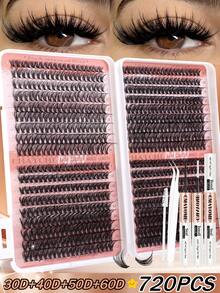 Bộ 720 sợi mi giả uốn cong kiểu D, với độ dài từ 10 đến 16 mm. Bộ mi giả bao gồm nhiều loại mi khác nhau, phù hợp hơn cho việc tự làm mi giả cá nhân, mi giả 3D, mi giả uốn cong kiểu Nga. - Màu nâu  Mocha - Xem 16