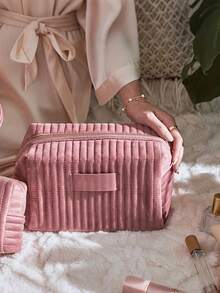 1 Set/4 Pieces, Bridesmaid Makeup Bag, Velvet Makeup Bag Set, Gift Set, Includes 1 Makeup Bag, 1 Mirror And 2 Hair Ties, Customized Makeup Bag, Bridesmaid Wedding Gift, Velvet Makeup Bag, Travel Toiletry Bag, Bridesmaid Invitation Gift, Valentine's Day Gift, Ramadan Gift - Multicolor - View 6