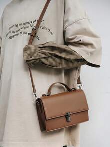 peach tree 1pc Unisex Square Crossbody Bag, Shoulder Bag, Small Square Bag, Flip-Cover Waterproof PU Business Wallet, Suitable For Business Travel, Storing Toiletries, Tools, Large Capacity, Convenient Storage, Portable, Black Handbag, Briefcase, Office Supplies, Retro Gift, Gift For Men, Husband, Father, Valentine's Day Gift Valentine'S Day Phone Bag - Multicolor - View 8