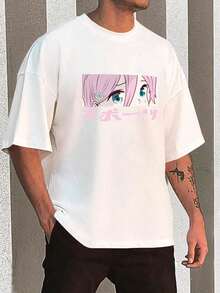 Y2K Anime Eye Print Oversized T-Shirt, Loose Fit, Premium Soft Fabric, Summer/Spring - 白色 - 查看 1
