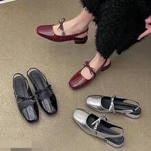 Zapatos Mary Jane de Plata de Nicho Francés con Lazo, Sandalias de Punta Cerrada, Primavera Verano 2025, Nuevos Zapatos Pequeños de Cuero, Zapatos Individuales - Plateado - Ver 5