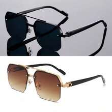 1pc Retro Fashion Men's Double Bridge Aviator Fashion Glasses Frame Design. Suitable For Holiday Decoration, Travel Beach Vacation, Street Photography, Daily Versatile Outings - Multicolor - View 9