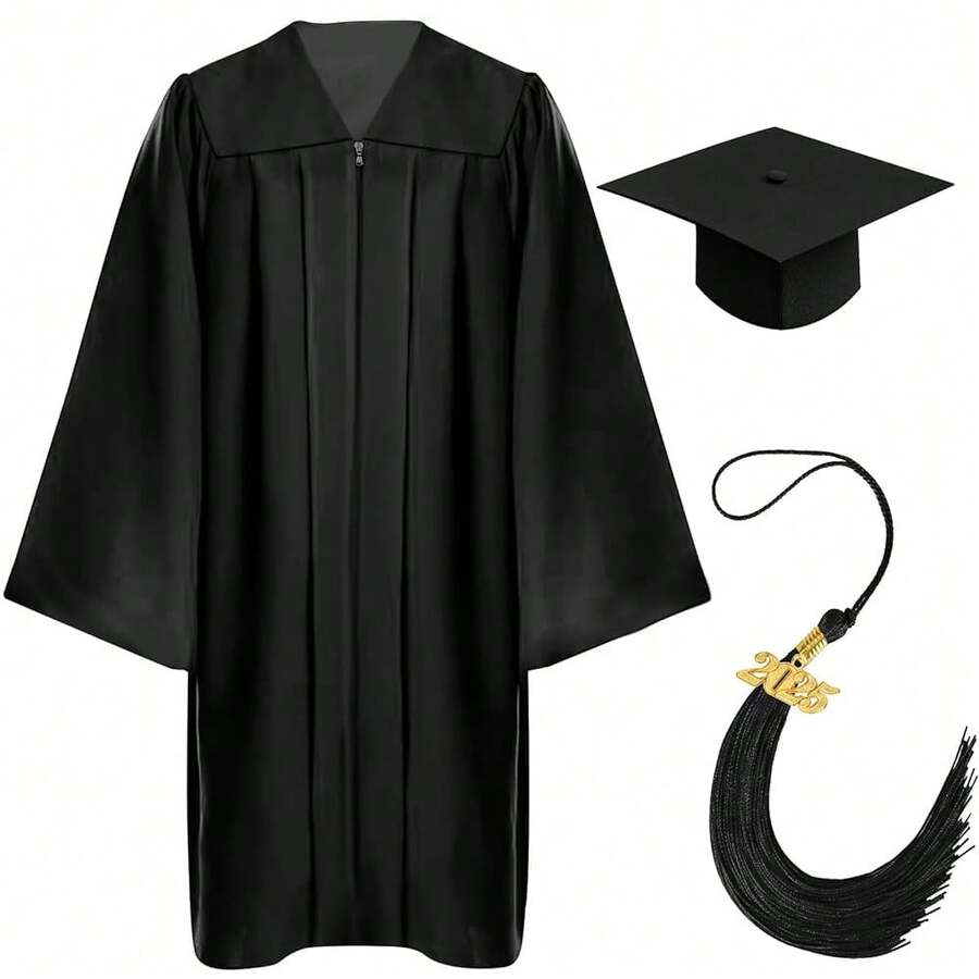 Graduation Cap And Gown Set With 2025 Charms Tassel Graduations Cap And Gown For    School -8348 - 霧面黑 - 查看 1