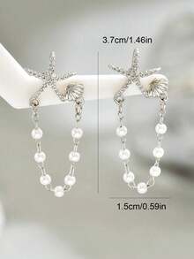 1 Pair Sparkling Star Shell Pearl Earrings. Random Design, Versatile For Gift And Everyday Wear. - 02 - 查看 5