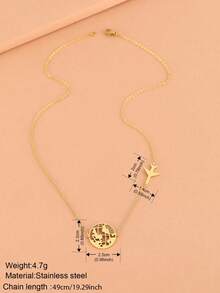 Aomogo 地图形状不锈钢男女通用项链吊坠，时尚吊坠链，精美男士项链，派对礼物 - 金色 - 查看 5