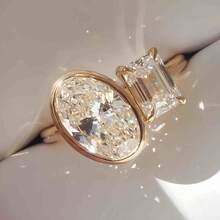 18K镀金几何锆石奢华订婚派对戒指（女士款） - 金色 - 查看 6