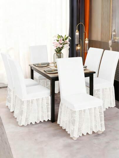 1pc Solid Color Milk Silk High Backrest Lace Mesh Banquet Wedding Dress Skirt Chair Cover, Modern Elastic Suitable For Living Room, Dining Room, Home Use Chair Decoration Cover, All Season
