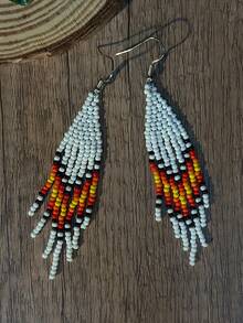 AHAYA Women's Fashion Tassel Earrings, Handmade Bohemian Glass Beaded Earrings, Lightweight Luxurious Beaded Earring Hooks, Versatile For Daily Casual Wear, Music Festivals, Graduation Gifts - White - View 6