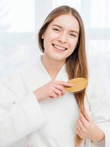 1Pcs Bamboo Hair Brush Natural Wooden Paddle Brush Round Bristles Scalp Massage For Women Men Hair Growth - gừng - Xem 3