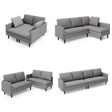 4-Seat Sectional Couch, Convertible Sofa Bed, 79.1'' L-Shape Sofa Bed, With Comfortable Fabric, Deeper Seat, Comfy Seat Cushion, For Living Room, Apartments, Office,  Light Gray - 灰色 - 查看 1