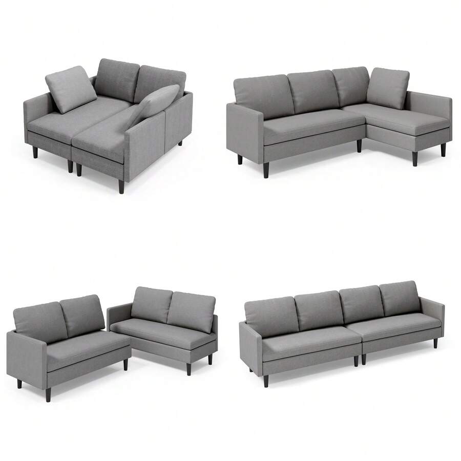 4-Seat Sectional Couch, Convertible Sofa Bed, 79.1'' L-Shape Sofa Bed, With Comfortable Fabric, Deeper Seat, Comfy Seat Cushion, For Living Room, Apartments, Office,  Light Gray - 灰色 - 查看 1