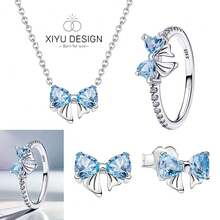 Blue Bow Jewelry Set Fashion Earring Necklace Ring Bracelet Tie Set Original Women Fine Festival Gift Valentine's Day Gift - White - View 1