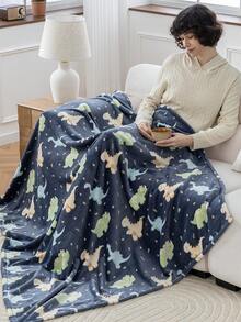 VelvetLoft Printed Flannel Blanket Soft Lightweight Cozy Throw With Cute Dino Pattern For Home Sofa Bed - Navy Blue - View 10