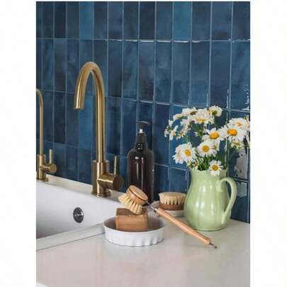 2D Carreaux muraux de salle de bain et de cuisine à motif zigzag bleu marine plat non 3D - 10/30 pièces (Taille : 10 pouces * 10 pouces), imperméables, résistants à l'huile et aux éclaboussures. Convient pour la cuisine, la salle de bain, la rénovation d'appartements locatifs, les toilettes et autres espaces intérieurs.