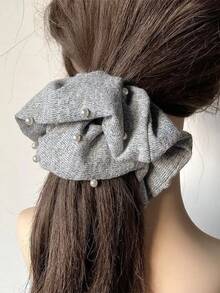 1个柔软灰色卷曲发圈，时尚大珍珠装饰发绳，优雅百搭发饰，适用于发髻、低马尾，是情人节、新年、节日装饰的理想礼物，发圈 - 彩色 - 查看 2