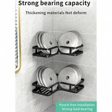 角落淋浴置物架套装，6件套浴室置物架，淋浴收纳架，免钻孔置物架，防锈壁挂式淋浴置物架，带皂盒、挂钩和牙膏架（黑色） - 黑色3角架 2件 - 查看 8