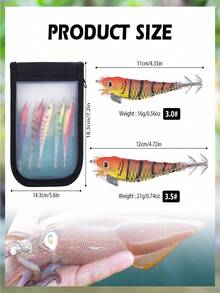 GOTURE 5pcs Luminous Steel Wire Wooden Shrimp Squid Hook, 3.0/3.5 Simulated Shrimp Bait For Sea Fishing, Weighted Lead For Simulated Shrimp Bait For Sea Fishing - Multicolor - View 3