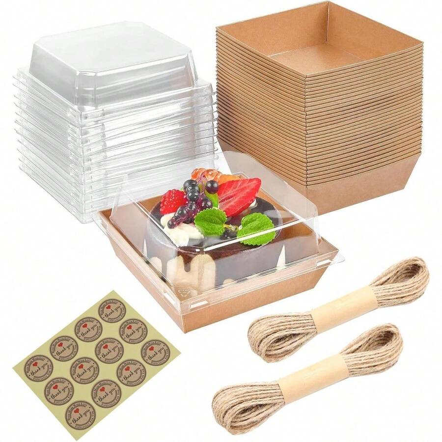 Paquete de cajas de panadería con tapas transparentes, cajas de postres para llevar, cajas de pastel de papel, cajas transparentes de dulces - Negro - Ver 1