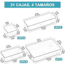 CYPN31 Organizador de Cajones de Plástico Transparente 4 Tamaños Versátiles Duraderas Sin olor Apilables y Antideslizantes Separadores de Cajones de Escritorio Maquillaje Dormitorio clear 31PCSFashion - 222456163 - Ver 5