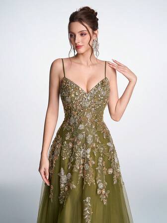 Vestido largo de noche con cintura alta y volantes para mujer de Anymoon