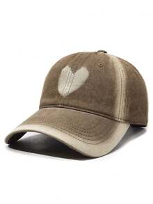 1顶女士多色做旧牛仔布爱心印花休闲复古风棒球帽，适合所有季节 - 彩色 - 查看 10