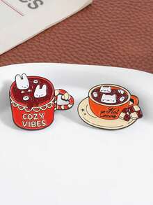2pcs Hot Cocoa Enamel Needle Rabbit&Cat Hidden In Cocoa Cup Badge Clothes Backpack Accessories Jewelry Gifts For Friends - Multicolor - View 8