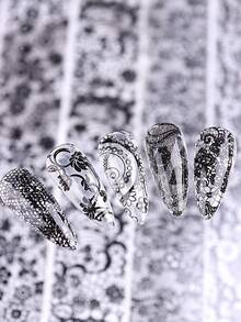 10片/套黑色蕾丝美甲转印贴纸，花卉蕾丝图案美甲贴纸，可爱暗黑风格美甲装饰，适用于美甲沙龙DIY（不含胶水）