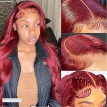 26 Inch 99J Burgundy 180% Density 13x4 Invisible HD Lace Front Human Blended Hair Wig Put Cut Put On And Go Straight Lace Closure Wigs Bye Bye Knots Glueless Pre Plucked Virgin Brazilian Human Blended Hair Long Wig With Baby Hair 10-36 Inch - S99J/BUG - View 2
