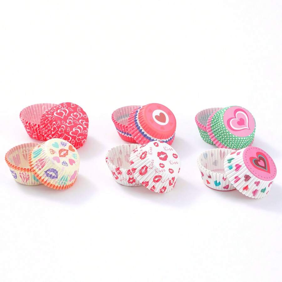 100/200/300PCS Valentine's Day Party Decoration Baking Paper Cupcake Cups Heart Design Greasproof Paper Muffin Cups Wedding Deco Cupcake Liners - Double Heart - View 1