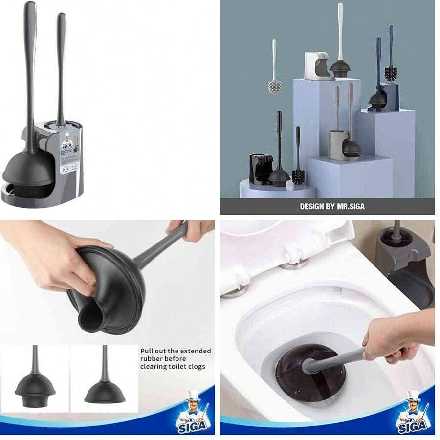 MR.SIGA Combo de mbolo de Inodoro y Cepillo para Polvo para Limpieza de bao, Negro, 1 Juego - negro1 - Ver 1