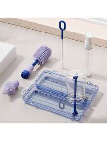 6pcs/Pack Portable Silicone Bottle Brush Set With Travel Case, Including Bottle Brush, Nipple Brush, Straw Brush,Spray Bottle,Bottle Rack, Milk Bottle Cleaning Set Perfect For Outdoor Travel - Multicolor - View 4