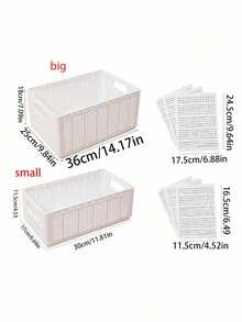 1个可折叠收纳盒，适用于衣柜、内衣和衣物收纳。大容量塑料收纳篮，可分隔成多个隔层，方便整理各种物品。适合小规模收纳卧室衣物、办公用品、化妆品、零食和其他玩具。也可用于存放水果、蔬菜、西装、化妆品/珠宝、书籍、杂志、耳机、备用衣物等。