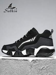 Salkin New Men's Sports Shoes Basketball Training Shoes, Affordable Brand-Like Lace-Up, Suede-Like Soft & Comfortable Breathable Uppers, Shock-Absorbing Bounce-Back Non-Slip Rubber Outsole, Casual Sneakers For Running, Walking, Outdoor Wear, Suitable For All Seasons And Holidays. Note: Runs Large, Suggest Ordering One Size Down, Great For Casual Jeans Sports Style. - Black and White - View 10