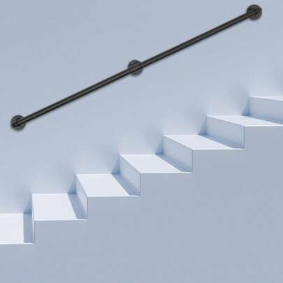 5FT Pipe Stair Handrail Metal Railing Staircase Handrails Wall Mount Non-Slip Safety Stair Rail Outdoor Indoor Industrial Pipe Handrail Black Step Baluster Handrail