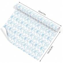 Blue Bow Floral Wrapping Paper - Mini Roll - 17 Inch X 32.8 Ft Vintage Bow Flower Gift Wrap Paper Chinoiserie Art Paper For Coquette Birthday Party DIY Crafts,Blue - Màu xanh lam - Xem 4
